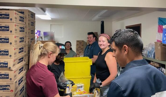 volunteering at the food pantry that is run by the Borderland Rainbow Center in El Paso.