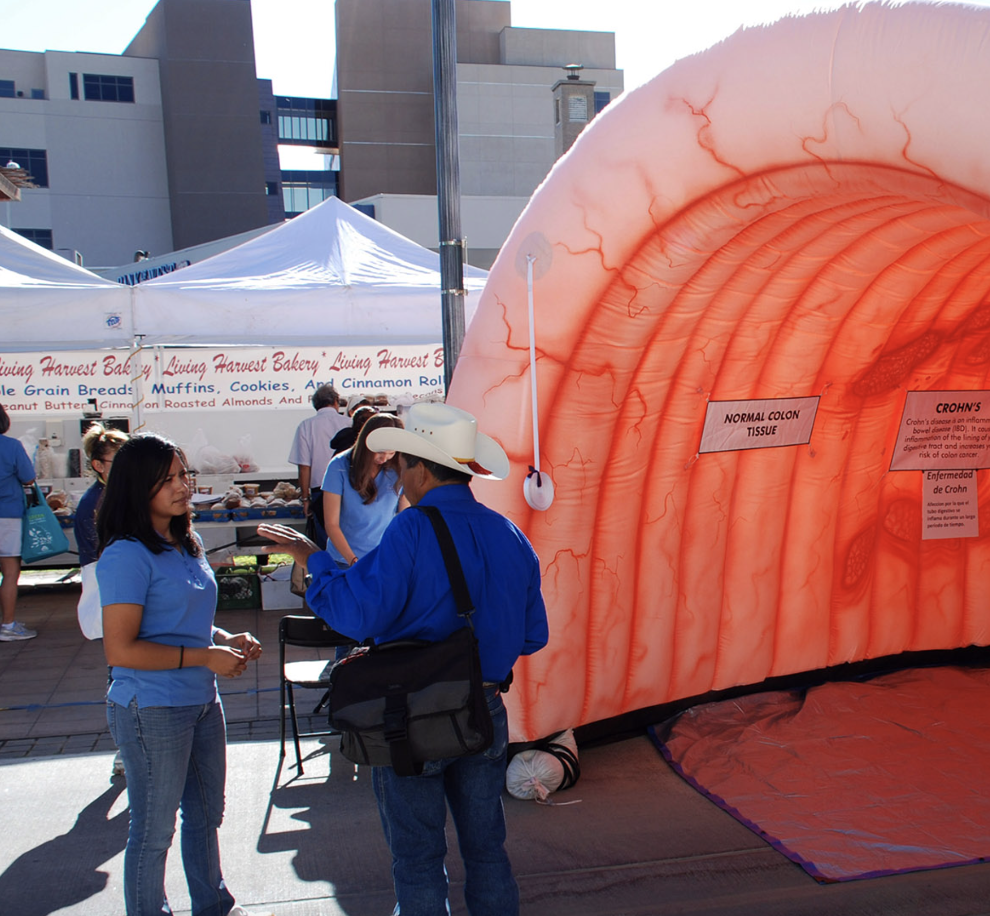 The inflatable colon at a community health fair. 