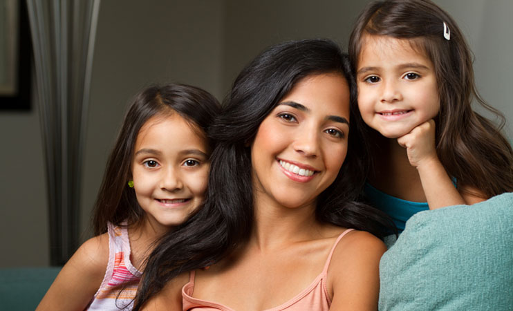 Hispanic mom and daughters